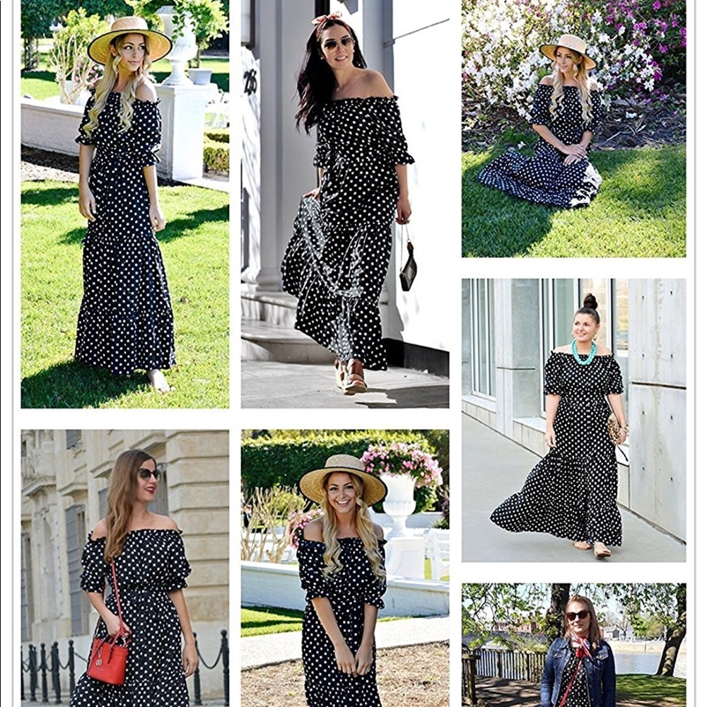 Half Sleeve Off-the-Shoulder Maxi Dress